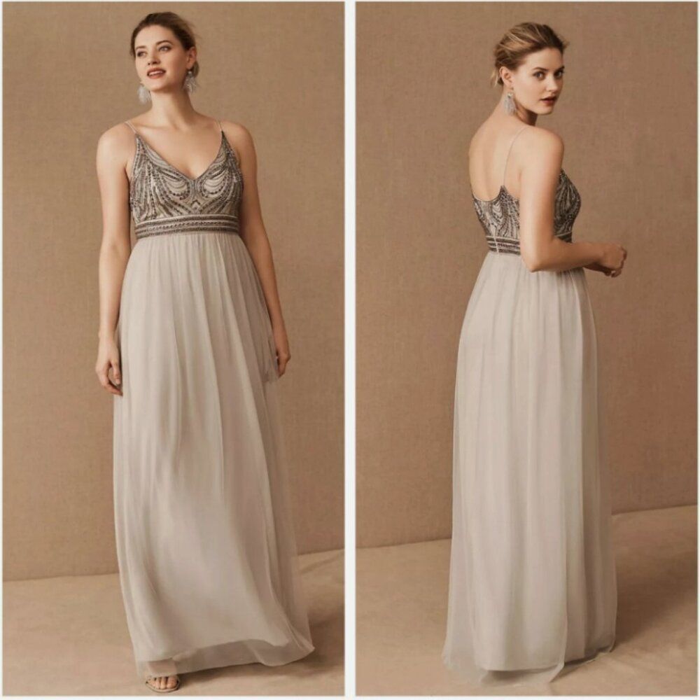 Anthropologie BHLDN Vilette Embellished Maxi Dress Women Size 0 Formal Prom Boho